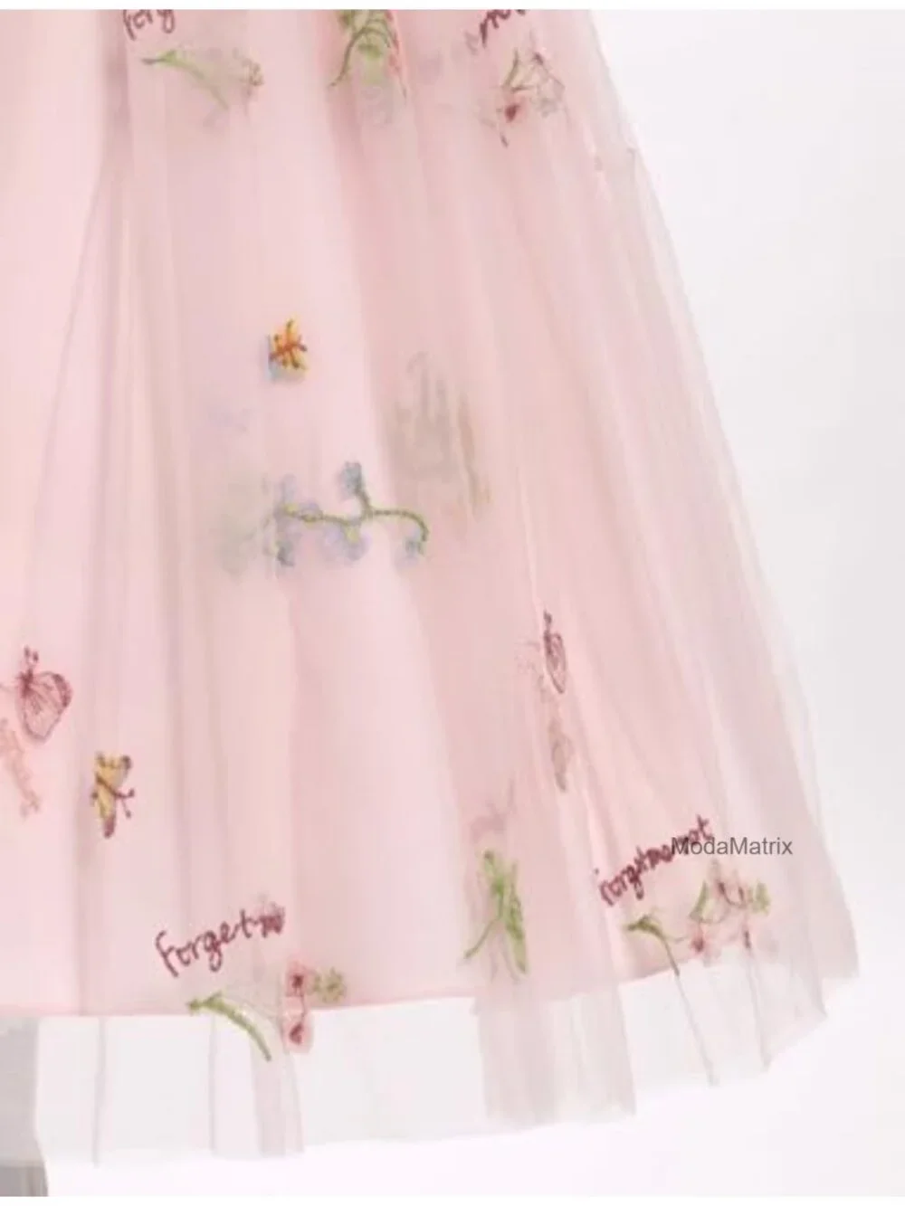 Flower Girl Tulle Maxi Dress with Floral Embroidery and Back Zipper for Wedding